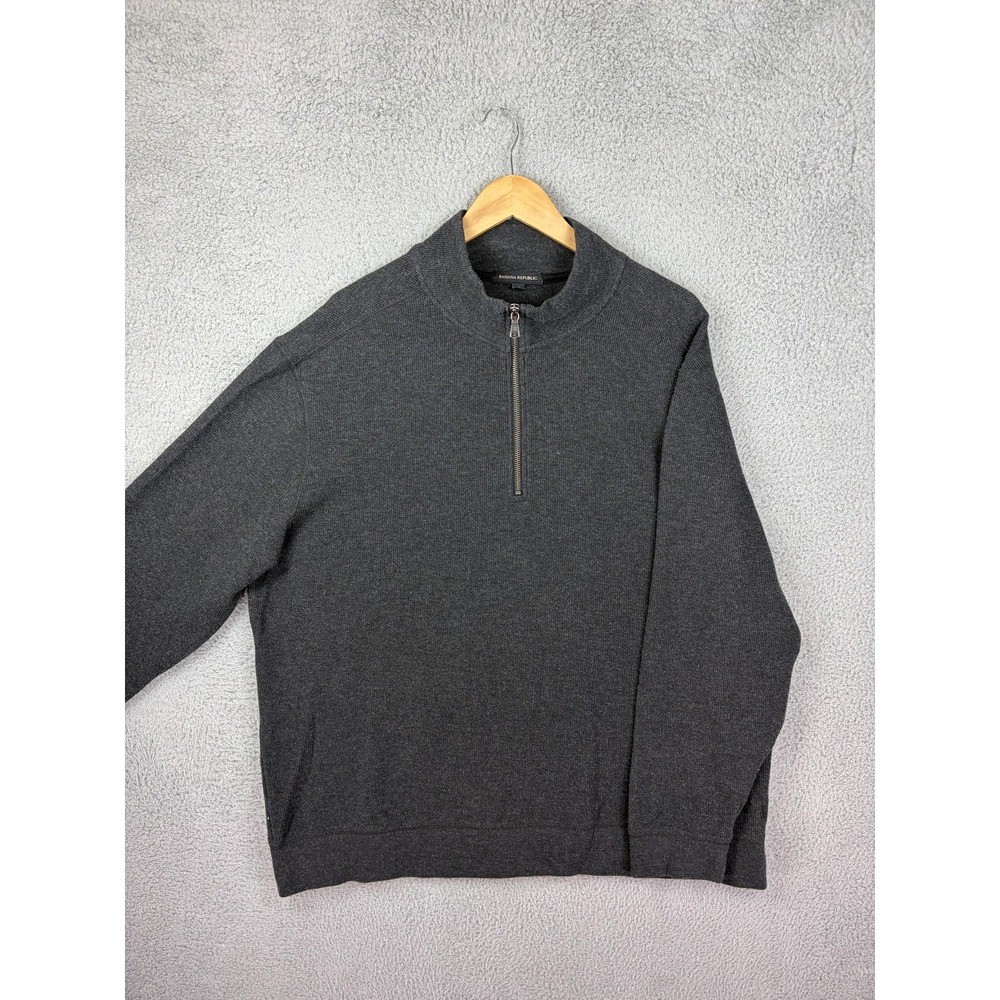 Banana Republic Sweater Mens 2XL Gray Quarter Zip Mock Neck Pullover Knit Mens